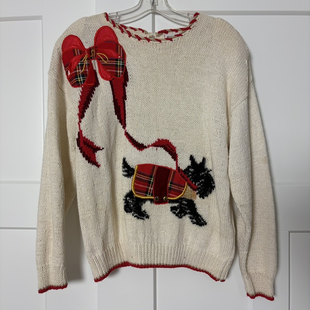 Vtg Marisa Christina Christmas Classics Scottie Dog Sweater Sz Large Grandmacore